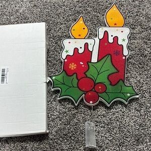 Festive Candle and Holly Holiday Decoration